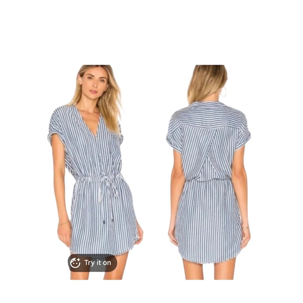 PAIGE Shirt Dress Women Small Blue White Excellent Striped Tencel Mini Dress